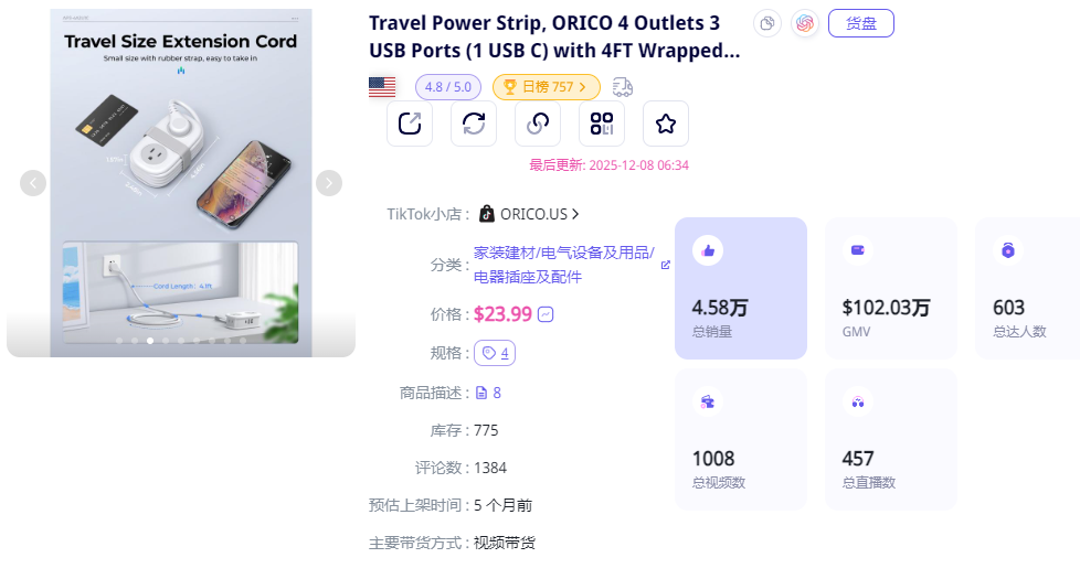 TikTok月入35.35万美元，来自深圳的口袋插排卖爆了！