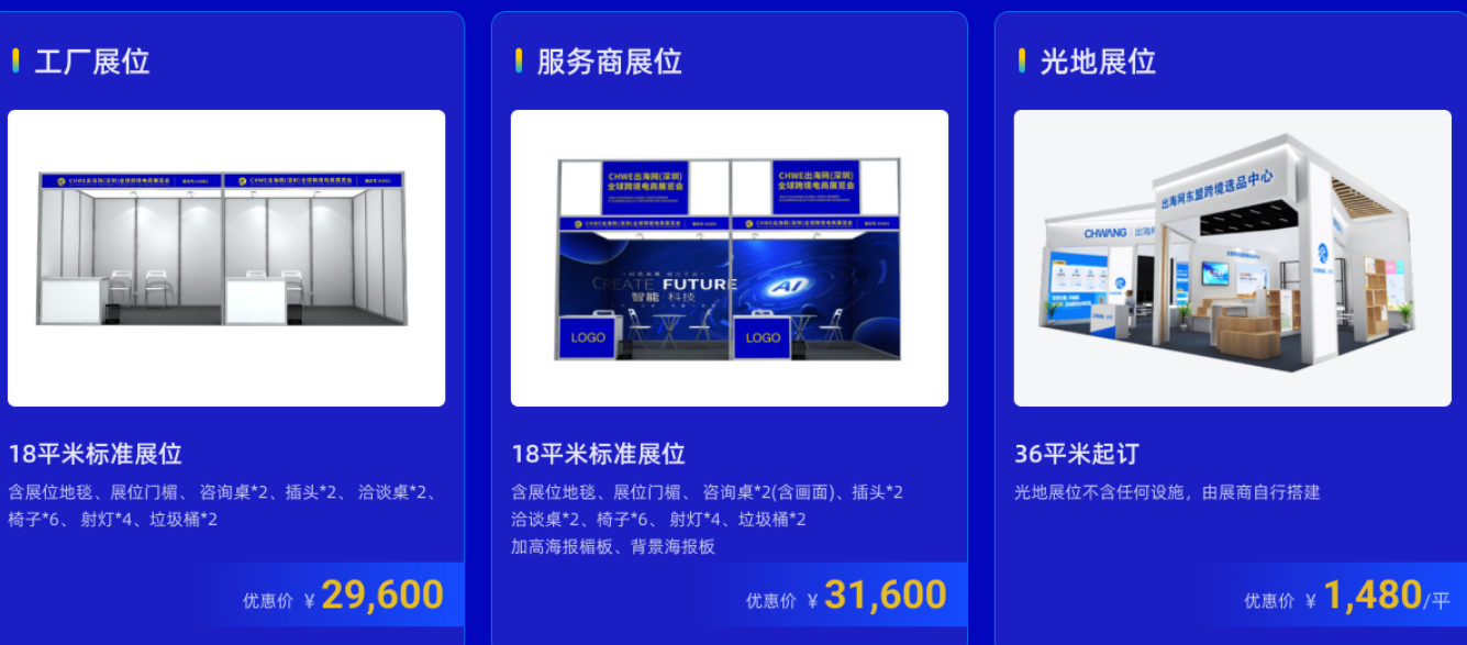 CHWE出海网全球跨境电商展展位多少钱一个?标准展位多大?