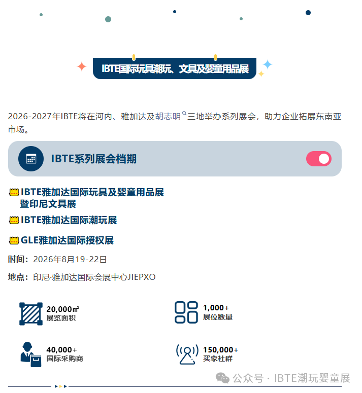 开展倒计时2天~推广火力全开，声量强势拉满！2026 IBTE雅加达玩具婴童潮玩展蓄势待发！