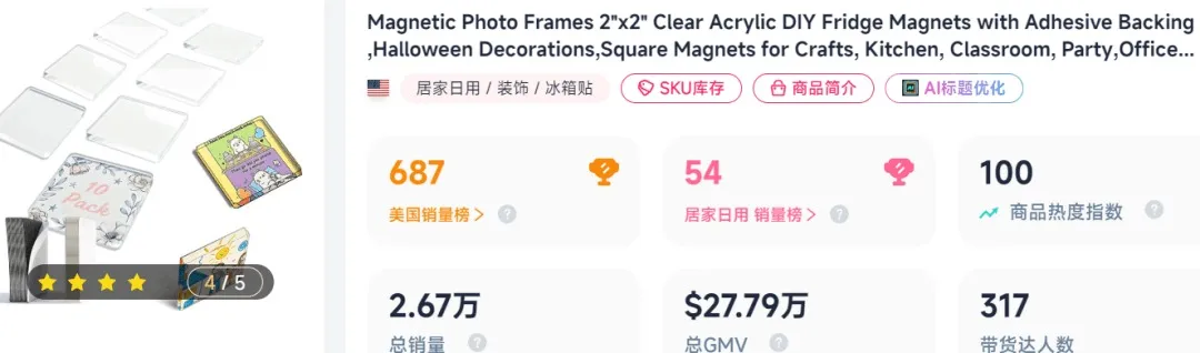 图片 一款2元钱的亚克力冰箱贴,在TikTok卖了186万!