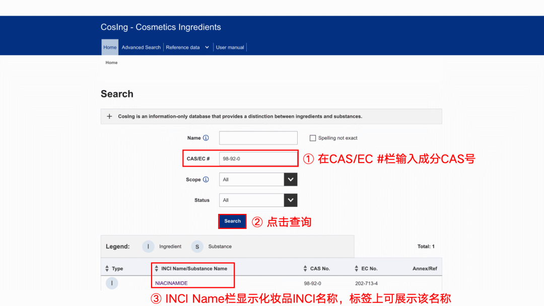 图片 欧盟化妆品成分INCI名称查询流程