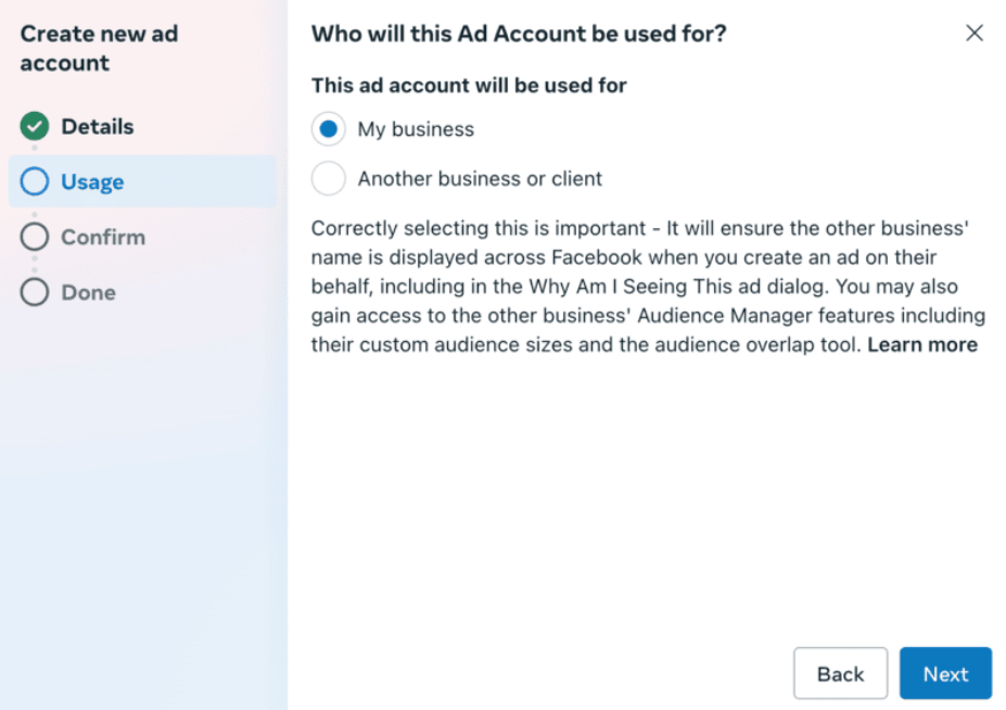 指明使用此广告账户的对象