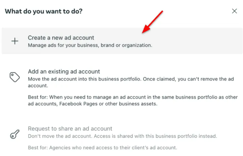 选择“创建新广告账户”