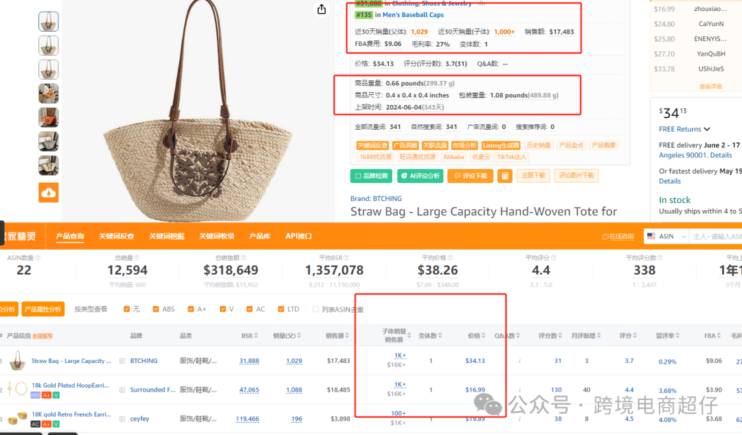 亚马逊选品推荐（仅供参考）：草编包包女