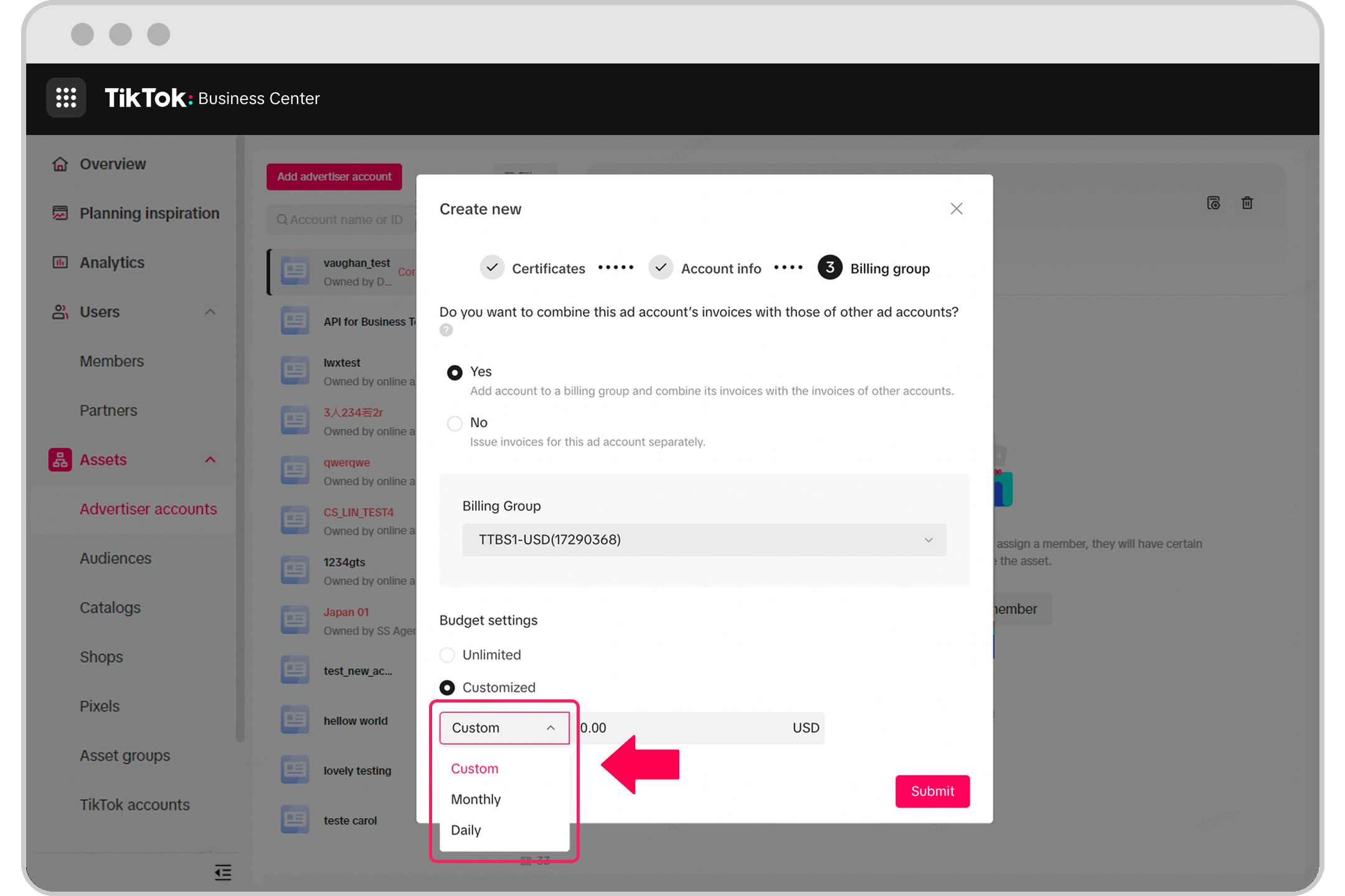 Budget manager enable rule when adding account