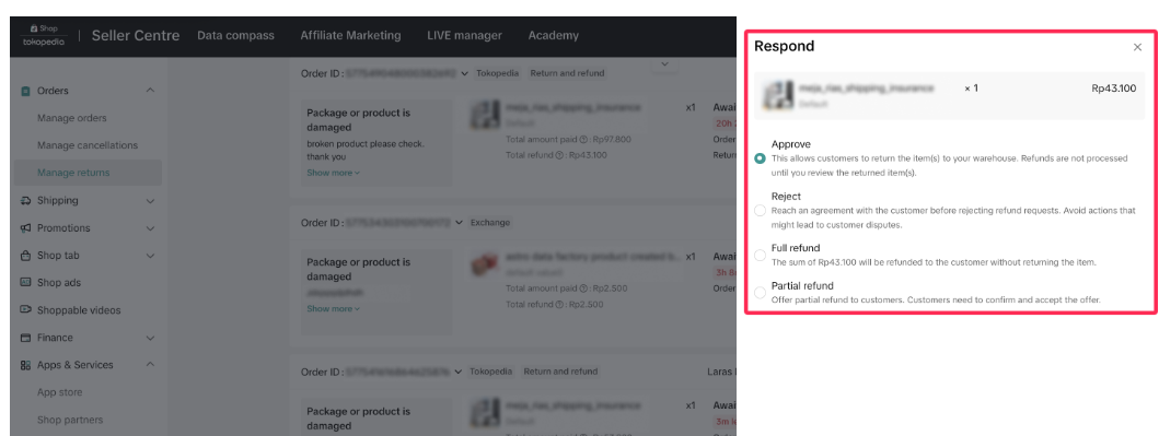 TikTok Shop印尼售后请求全攻略:仅退款/退货和退款/重新发货/货物交换4种售后方式处理流程详解