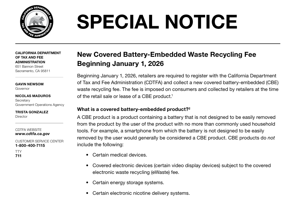 图片 在加州卖带电池的产品,又多了一笔"回收费"