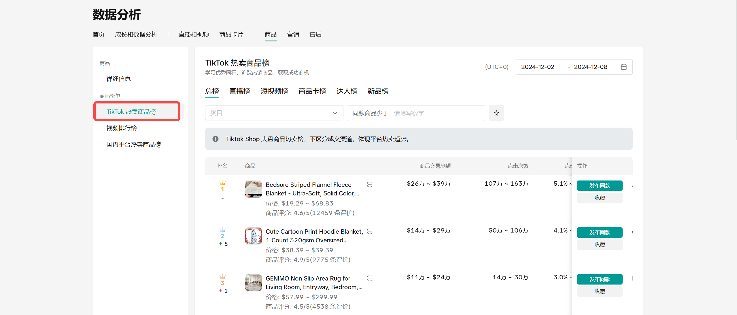 进行商品榜单页面 TikTok Shop发布同款功能在哪?哪些情况可以用发布同款功能?