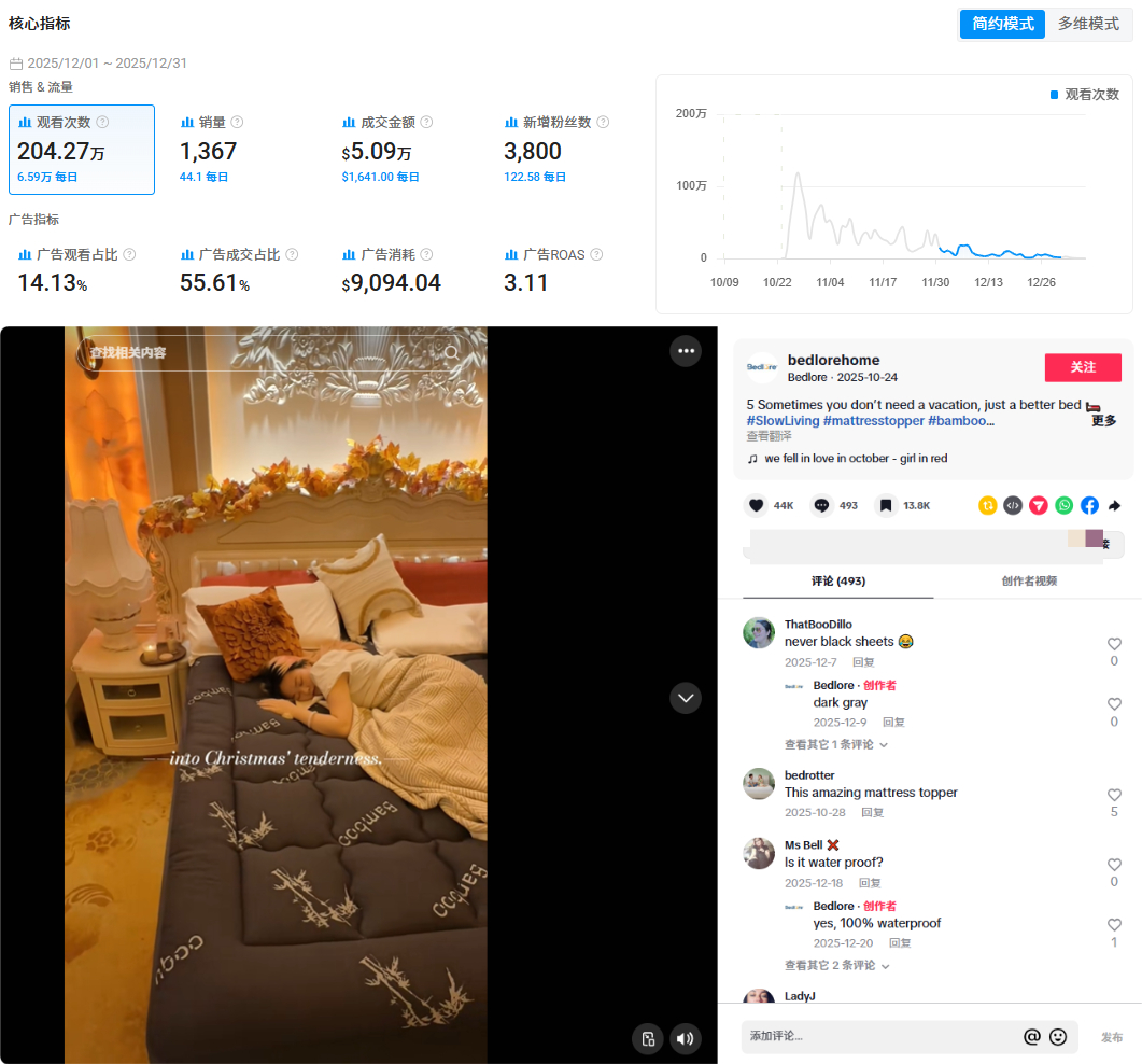 低调品类逆袭！杭州家纺品牌Bedlore靠TikTok月销超千万