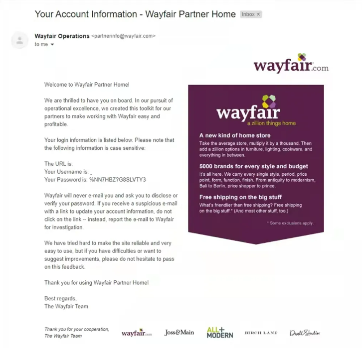 通知的您Partner Home后台账号与密码的邮件