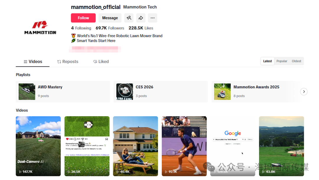 海外红人营销|大疆前高管出海卖“割草机器人”，做到全球第一！