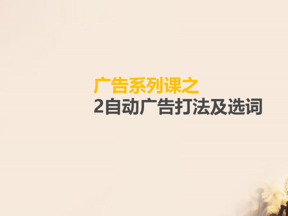 广告系列课之-2自动广告打法及选词